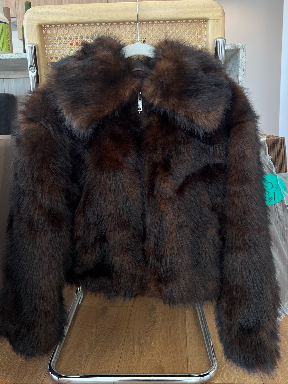 Topshop Dark Brown Faux Fur Zip Jacket XS US 0–2 - Picture 4 of 12